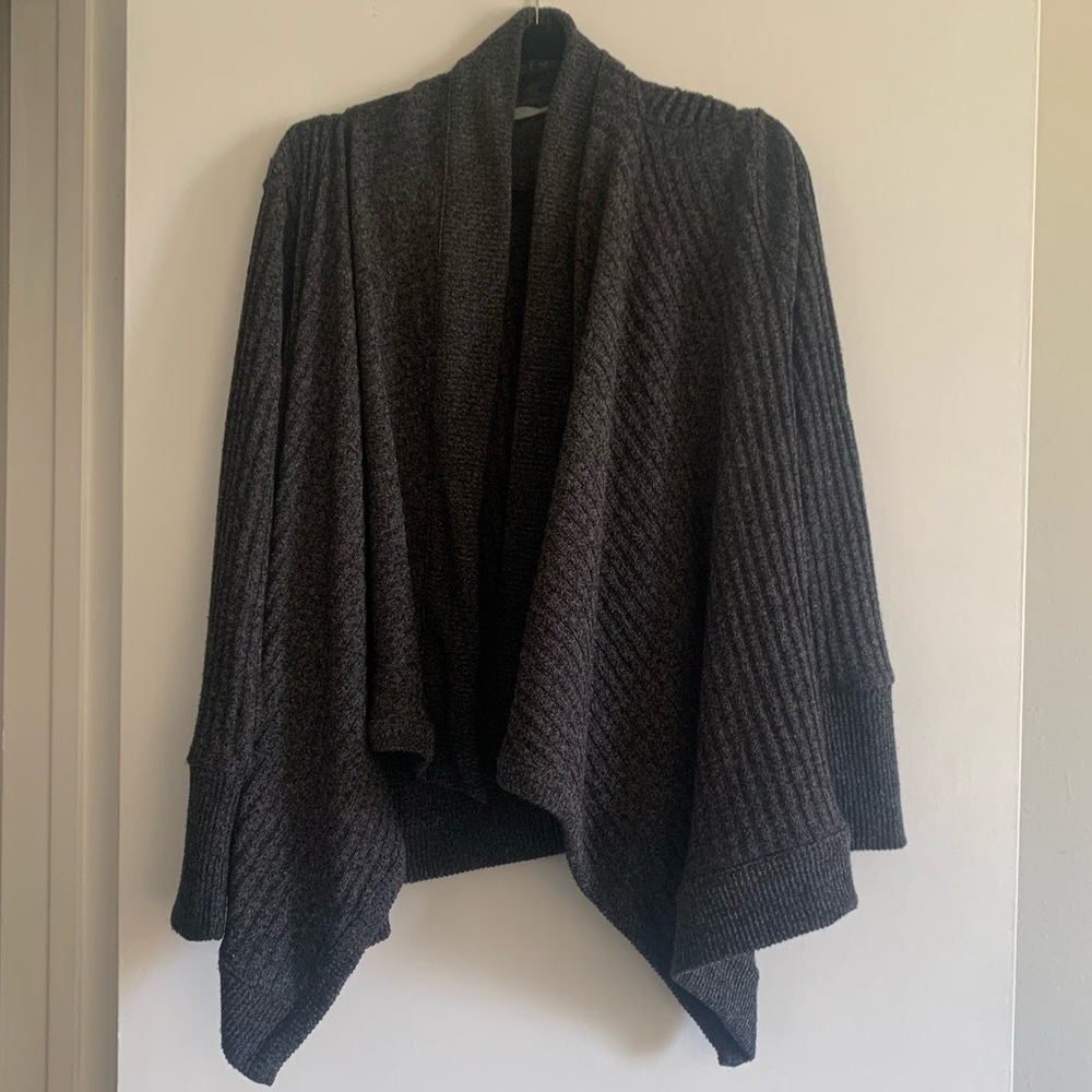 Athleta Gray Tiburon Open Front Waterfall Ribbed Cardigan Sweater size Medium - Picture 2 of 8